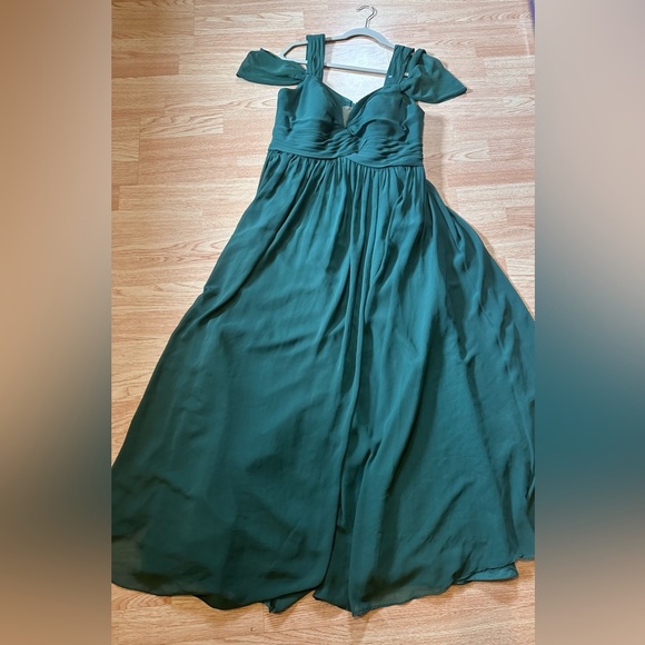 Azazie Peacock A-Line Off the Shoulder Stretch Satin Dress Size Large‎ - Picture 7 of 9